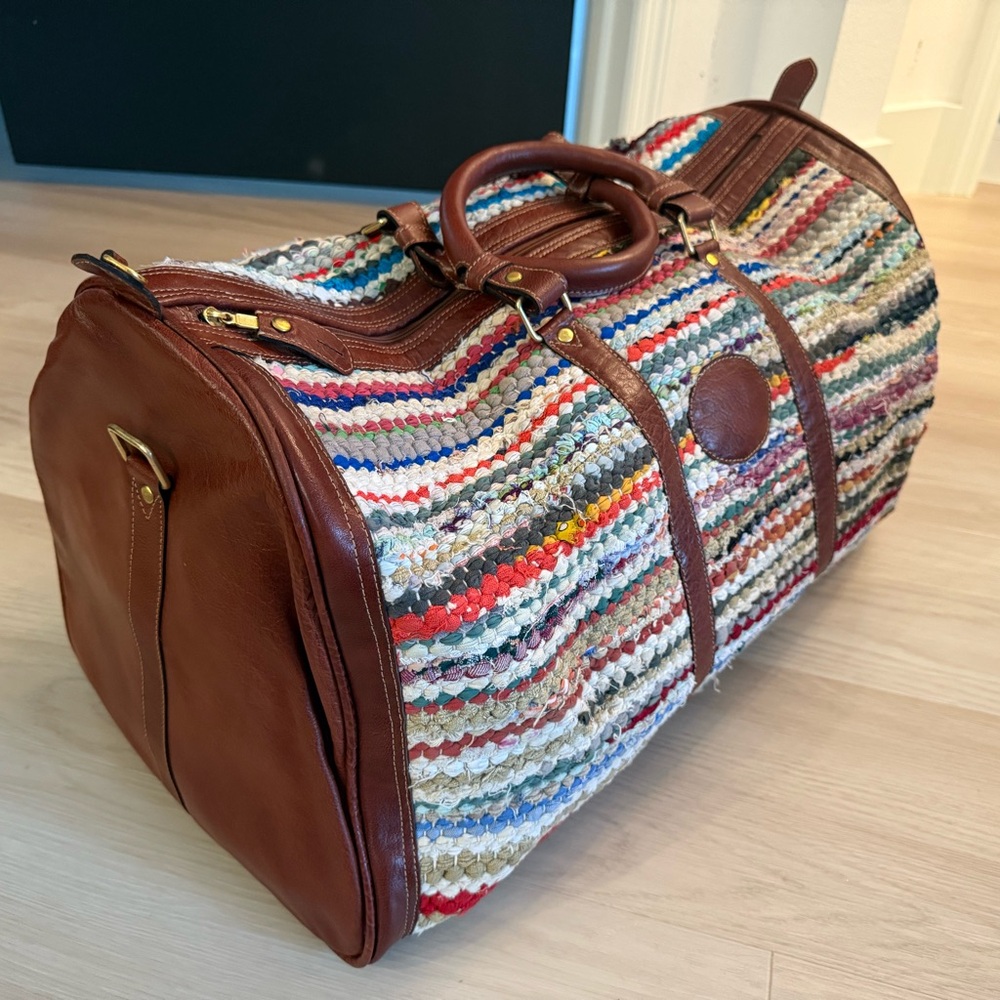 Multicolor Woven Travel Bag with Brown Accents